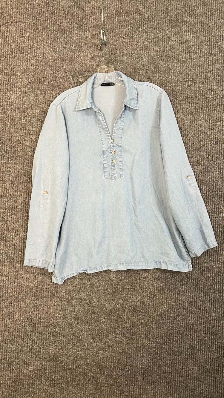 Zac & Rachel Shirt Womens Large Blue Lyocell Popover 3/4 Sleeve Collared Casual